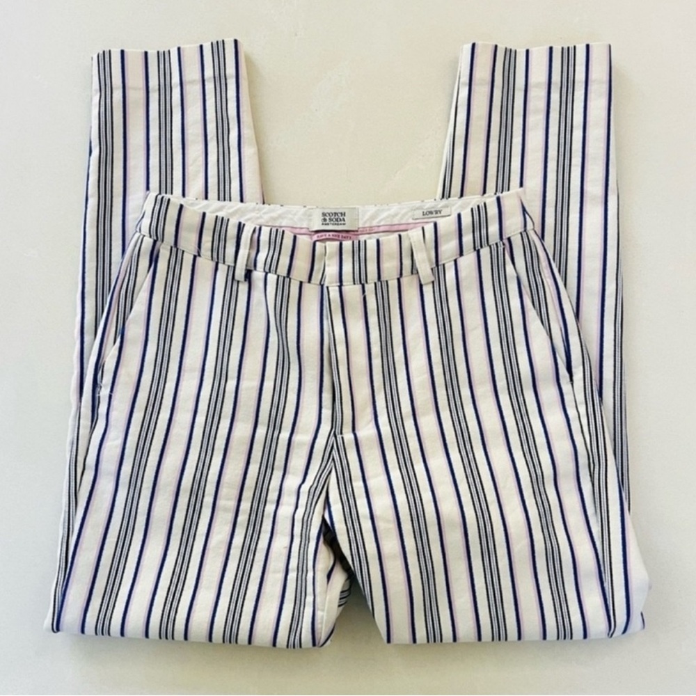 Scotch & Soda Lowry Mid Rise Striped Slim Leg Trousers 25